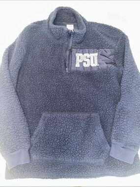 Victorias Secret PINK PSU Navy Sherpa Quarter-Zip Pullover Sweater